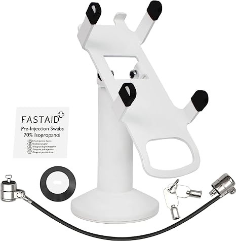 DCCStands Dejavoo Z8 / Dejavoo Z11 7" Swivel and Tilt White Stand with Anti-Theft POS Device Terminal to Stand Security Tether Lock - Fits Dejavoo Z11 HW # v1.3