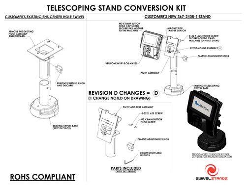 Verifone MX915 MX925 Conversion Kit Telescoping to MX915 MX925 by Swivel Stands