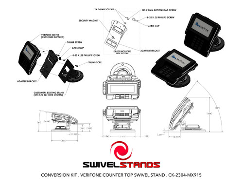 Verifone MX830 MX870 to MX915 Conversion Kit Adapter Plate by Swivel Stands