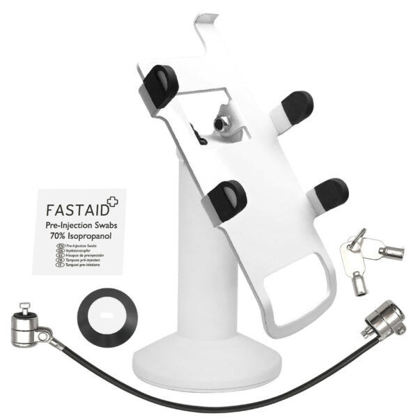 First Data FD35 / First Data FD40 Swivel and Tilt Stand with Device to Stand Security Tether Lock, Two Keys 8" (White)