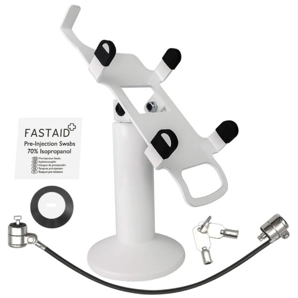 PAX A920 / PAX A920 Pro Swivel and Tilt Stand with Device to Stand Security Tether Lock, Two Keys 8" (White)