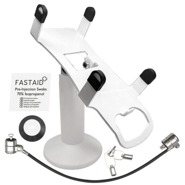 PAX A80 Swivel and Tilt Stand and Device to Stand Security Tether Lock, Two Keys 8" (White)